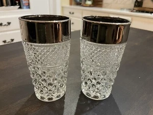 Set of 2 - Vintage Wexford Tumblers Silver Rim Water Glasses 5.25" - 10 oz  84 - Picture 1 of 7