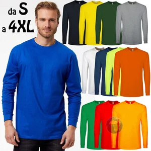 T-shirt A MANICHE LUNGHE Uomo MAGLIA Girocollo IN COTONE da LAVORO Sport BASICA - Imagen 1 de 17