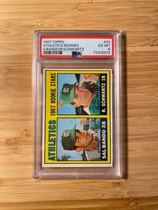 1967 TOPPS #33 ATHLETICS ROOKIE STARS BANDO SCHWARTZ PSA 6 FRESH GRADE SHARP!