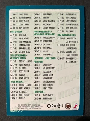 Unmarked 2003-04 O-Pee-Chee Insert Card Checklist Hockey #NNO - Image 1 of 2