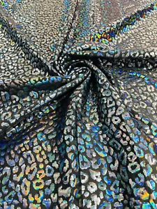 BLACK - Metallic Leopard Nylon Spandex 4 Way Stretch By Yard - Picture 1 of 3