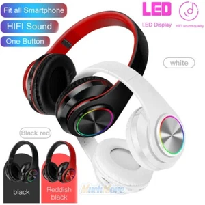 Noise Cancelling Bluetooth Headphones Wireless LED Headset Stereo Earphones Mic - Picture 1 of 28
