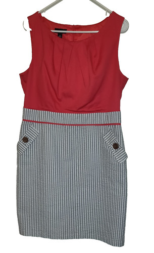 Abito Alyx Seersucker Tg 14 Rosso Grigio Tasche Nautiche Nautica Foderato Senza Maniche