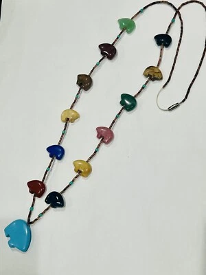 Native American Zuni Bear Totem Fetish Necklace Vintage Animal Natural Gemstone - Image 1 of 4