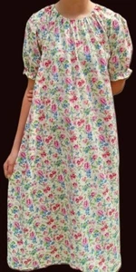 Ladies S M L XL 1X 2X 3X long full nightgown prairie modest cotton cream floral - Picture 1 of 4