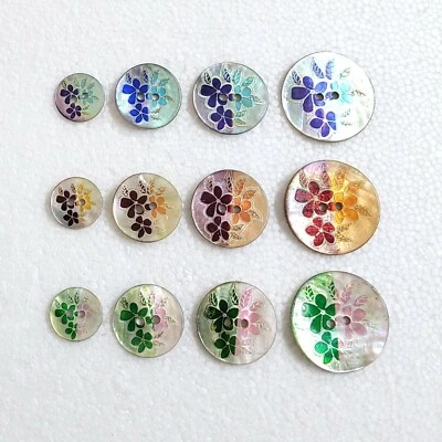 Mother of Pearl Flower Buttons Blue Green Orange Floral Akoya Shell Shirt Sewing - Image 1 of 4