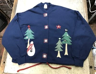JERZEES 2XL Christmas Button Up Sweatshirt Made In USA VINTAGE Nice - Fast Ship! - Image 1 of 4