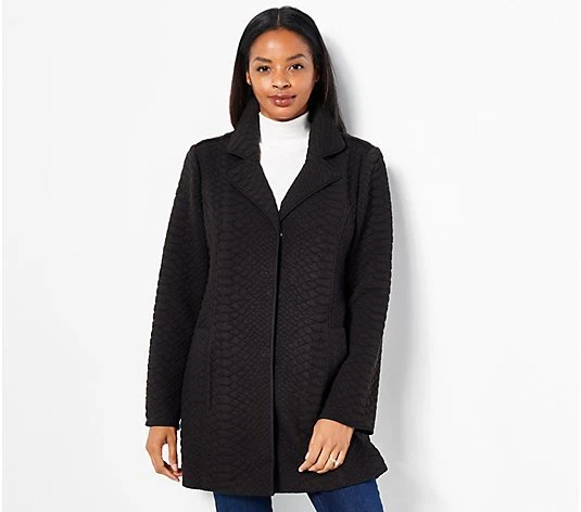 Isaac Mizrahi Live! Chaqueta Larga Tejida Jacquard Estampada-Negro Jet-Pequeña-A459644 Foto 1 de 1