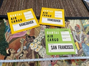 50s QANTAS Airlines luggage labels lot of 3 -Air Cargo Vancouver/SFO - Picture 1 of 2