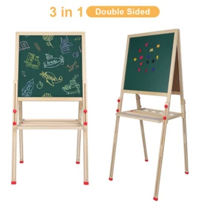 Kids All in One Wooden Children Art Easel Double Side w/Magnetic Snap Eraser Set - Picture 1 of 4