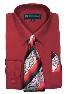 Men's Cotton Blend Dress Shirt with Tie and Handkerchief 22 different colors 21B - Image 1 of 4