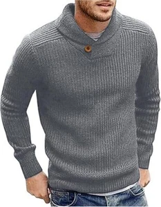 Mens Shawl Collar Jumper Fine Knit Pullover Elegant Regular Fit Sweater Knitwear - Picture 1 of 44