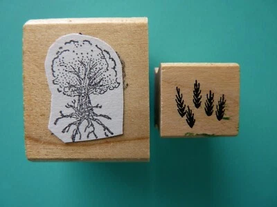 PETITE TREE GROVE & FULL TREE Set of (2) Small Rubber Stamps ART IMPRESSIONS - Image 1 of 2