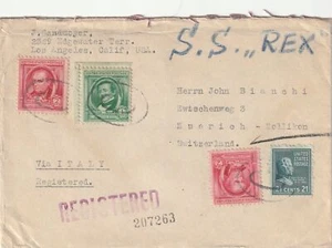 US to Switzerland LA CA 21c Prexie 1c 2c x2 Famous Americans Registered 1940 - Picture 1 of 1