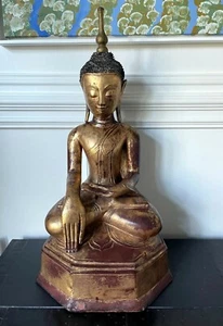 Large Lacquer Wood Antique Burmese Buddha Statue - Picture 1 of 12