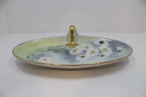 William Guerin Limoges Tablett handbemalt Blumen Goldgriff signiert - Bild 1 von 9