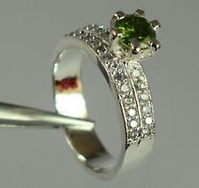 14K White Gold Plated Round Cut Simulated Green Peridot Stunning Solitaire Ring