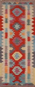 Flat weave Tribal Kilim Reversible Narrow Runner Rug 2'x7' Southwestern Carpet