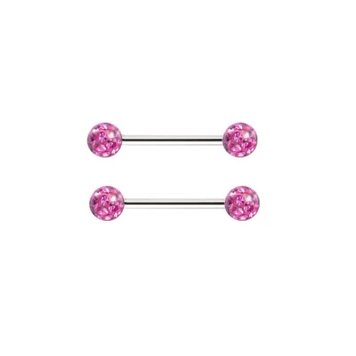 2X Steel Nipple Bar Ring Shield Double Coated Crystal Ball Tongue Body Piercing - Image 1 of 4