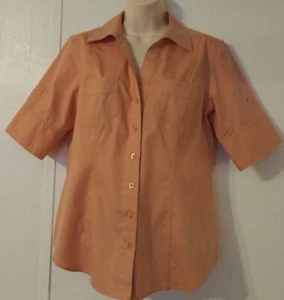 Chico’s Top Pale Peach Pink Size 0 Blend SHORT Tab Sleeve - Picture 1 of 8
