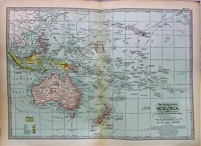 CENTURY ATLAS MAP PAGE PLATE NO. 114 OCEANICA PACIFIC OCEAN  1911 VINTAGE - Image 1 of 3