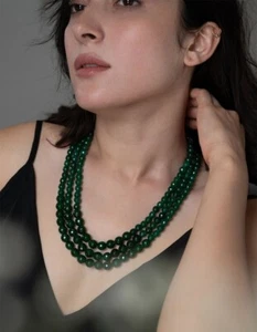 Green Beads 3 Layered 24"Inches Long Necklace Traditional Ethnic Wedding Jewelry - Picture 1 of 3