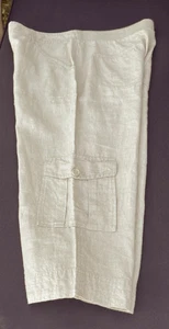 Chicos 100% Linen Pants Beige Wide Leg Cropped Cargo Capri 1.5 - Picture 1 of 4