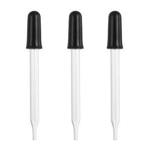 3Pack 1ml Glass Straight Tip Eye Dropper with Rubber Cap Clear Black - Imagen 1 de 6
