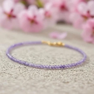AA+ Grade Tanzanite 2mm Beaded Purple Crystal Healing Dainty Woman Bracelet Gift - Picture 1 of 2