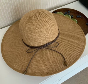 Ladies Women Paper Straw Hat Wide Brim size 56-58 adjustable - Bild 1 von 1