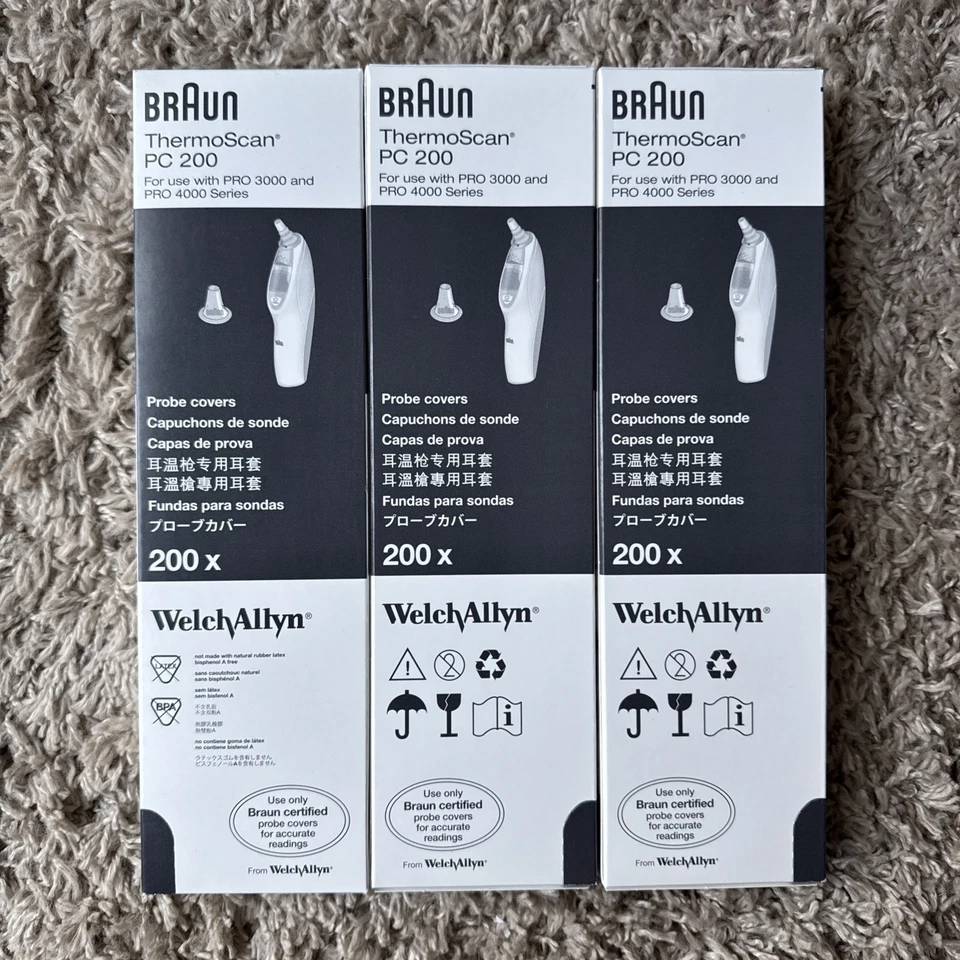 Cubiertas de sonda Braun ThermoScan PC 200 para Pro 3000 Pro 4000 200 unidades x 3 Foto 1 de 1