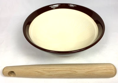 Mortero y mortero grande de Japón Suribachi y Surikogi tazón de molienda semillas granos nueces Foto 1 de 4