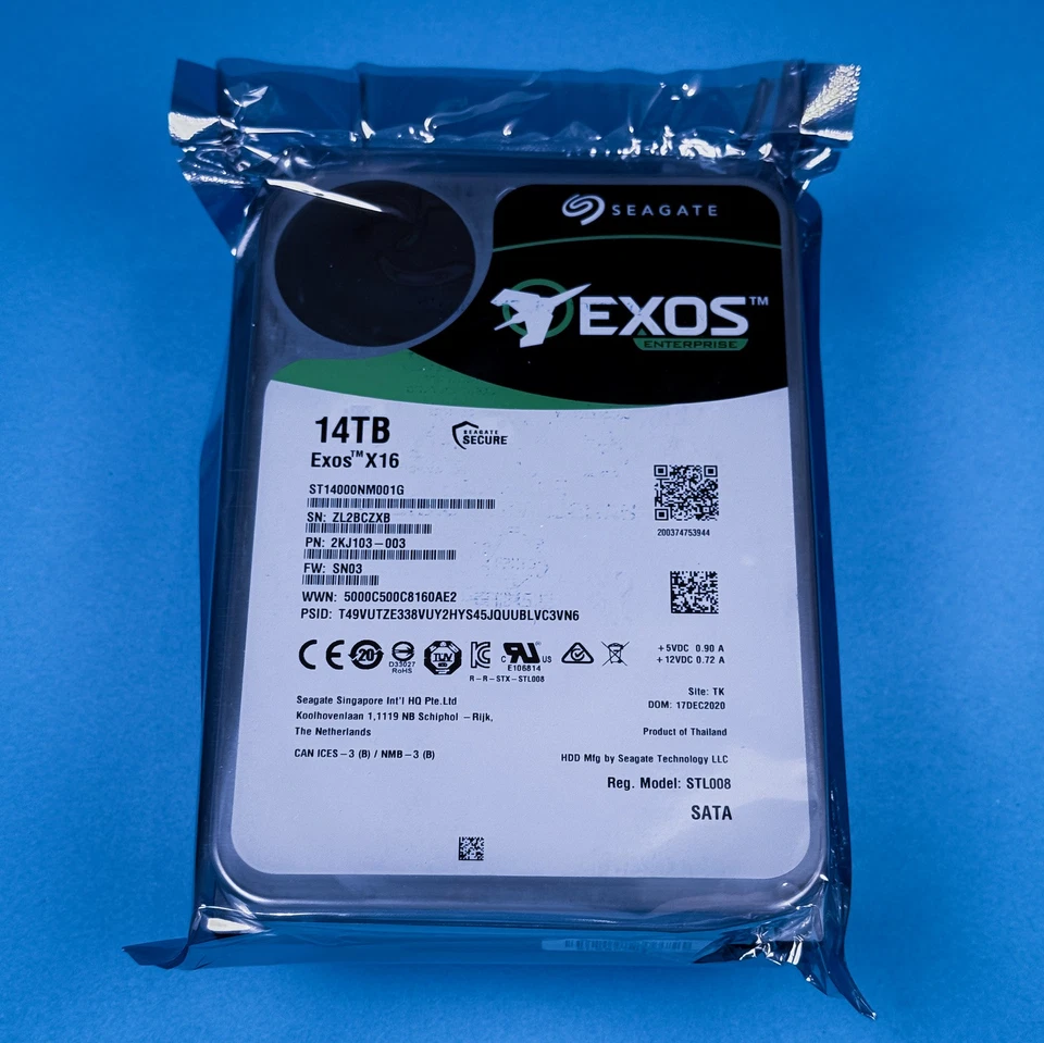 Seagate Exos 14 TB x16 SATA Enterprise Drive / ST14000NM001G / New 7200 RPM 3.5 - Image 1 of 2