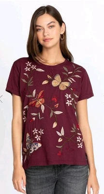 Camiseta Johnny Was para mujer 2X Penélope relajada cuello redondo bordada Foto 1 de 4