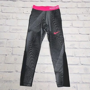 Nike Pro Leggings Girls Medium Black Pink Training Active Running Sports - Picture 1 of 11