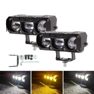 Dual Color Lights Super Bright Headlights Waterproof Three-eye Lens Motorcycle - Picture 1 of 12