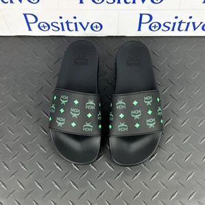 Sandalias MCM Para Hombres Negras/Verdes Estampado Monograma Goma Toboganes EE. UU. 8 UE 41 Nuevas - Imagen 1 de 5