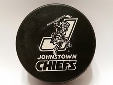 1994'95 JOHNSTOWN CHIEFS ECHL Hockey GAME PUCK White Logo Blank Back