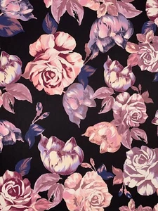 1.7M Stretch Pink Purple Dusky Floral Print Scuba Dressmaking Fabric - Picture 1 of 4