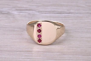 Four Natural Rubies set Solid Yellow Gold Signet Ring - Picture 1 of 10