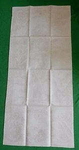 Leinenhandtuch Leinen Damast mit Spruch "Erster Kuss" Monogramm GR um 1920 - Bild 1 von 3