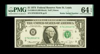 United States 1 Dollar 1974 Federal Reserve Radar Serial Number Note PMG 64