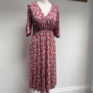 Jigsaw Blumen Kleid Größe S rot lila Blumen Kurzarm Jersey Frühling - Bild 1 von 9