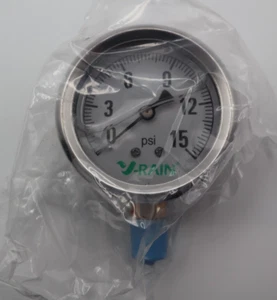 V-rain PG15SS 2-1/2" Glycerin Filled Pressure Gauge 1/4" NPT Lower Mount 0-15PSI - Picture 1 of 6