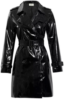 Women Trench Vinyl Shiny Gothic Coat PVC Emo Top quality Faux Leather Black Coat - Image 1 of 4