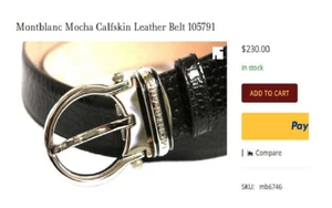 Montblanc Mocha Calfskin Leather w/ Palladium Buckle w/ Stars Belt -Sz. up to 33 - Picture 1 of 8