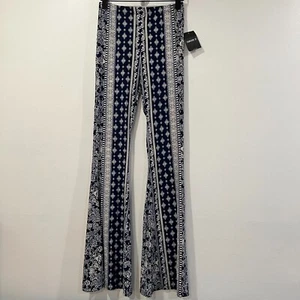 Forever 21 Boho Print Flared Leggings Navy Blue Size S NWT - Picture 1 of 5