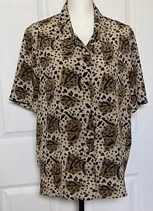 LIZ BAKER LEOPARD PRINT ? / TAN BROWN BLACK PRINT BLOUSE SZ 18 - Picture 1 of 5