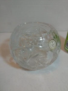 Tazón rosa de cristal de plomo cortado a mano 24 % corte a mano 8 puntos estrella corte de molinete 4,5" Polonia - Imagen 1 de 9