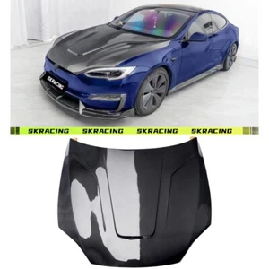 Front Engine Bonnet Hood Panel Kit Fit For Tesla Model S 2021-2024 Carbon Fiber - Picture 1 of 11